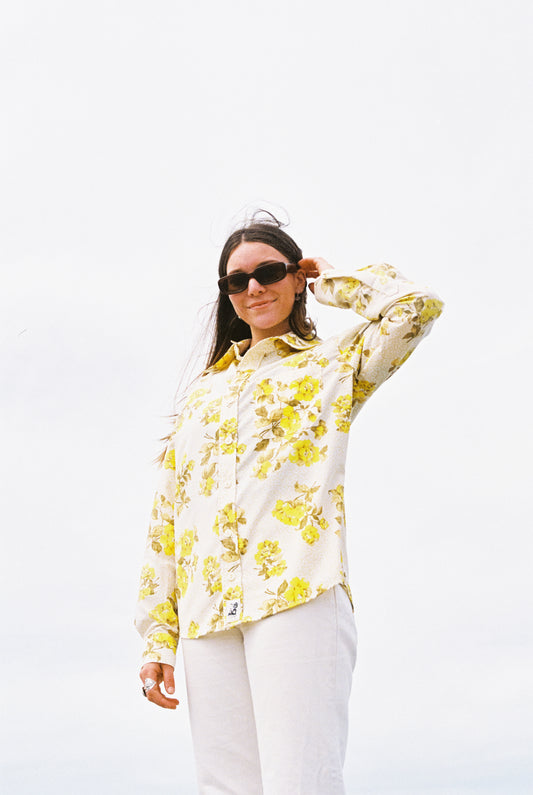 Yellow Flower Long Sleeve Hawaiian Shirt